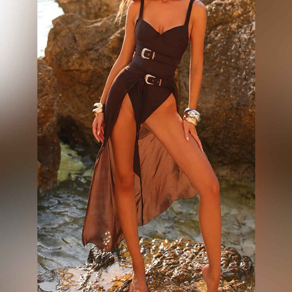 NWT brown side tie cover up
